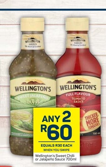 Pick n Pay Wellington's Sweet Chilli or Jalapeno Sauce 700ml offer