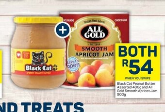 Pick n Pay Black Cat Peanut Butter Assorted 400g and All Gold Smooth Apricot Jam 900g offer