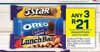 Pick n Pay Cadbury P.S Bar, Lunch Bar Assorted, Enrobed Oreo, 5Star or Crunchie 43-48g offer