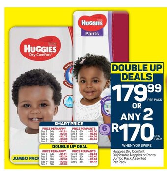 Pick n Pay Huggies Dry Comfort Disposable Nappies or Pants Jumbo Pack Assorted per pack offer