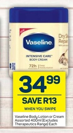 Pick n Pay Vaseline Body Lotion or Cream Assorted 400ml each offer