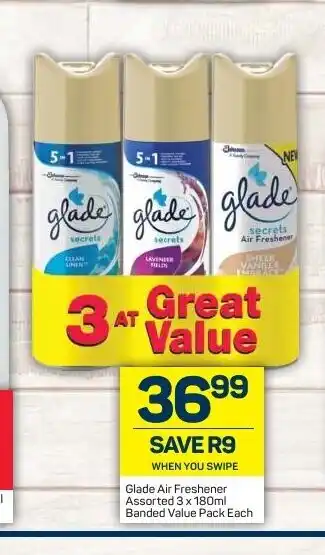 Pick n Pay Glade Air Freshener Assorted 3x180ml Bended Value Pack each offer