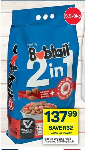 Pick n Pay Bobtail Dry Dog Food Assorted 5.5-8kg each offer