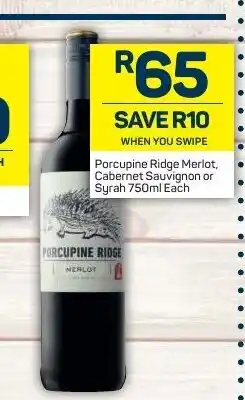 Pick n Pay Porcupine Ridge Merlot, Cabernet Sauvignon or Syrah 750ml each offer