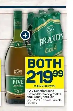 Pick n Pay KWV Superior Blend 5-Year-Old Brandy 750ml and Brandy and Cola 6x275ml Non-Returnable Bottles offer