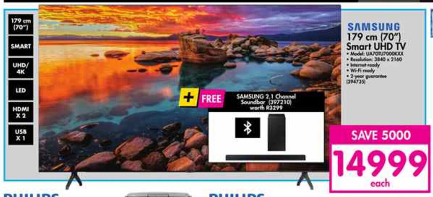Samsung 179cm (70") Smart UHD Tv 394735 offer at Makro
