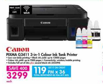 Makro Canon - Pixma G3411 3-in-1 Colour Ink Tank Printer offer