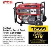 Builders Warehouse Ryobi 7.5 kva 4 stroke recoil start petrol generator offer
