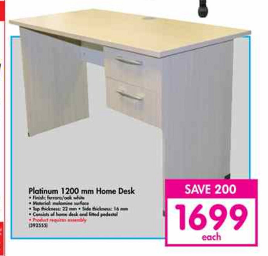 Platinum 1200 mm Home Desk 393555 offer at Makro