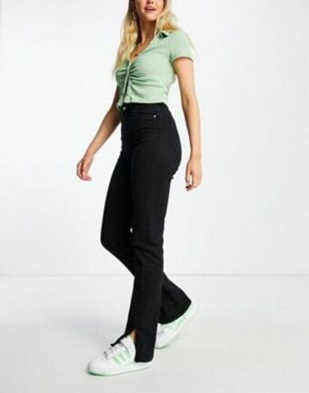 Asos Bershka split hem straight jean in black offer
