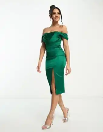 Asos First distraction the label corset satin midi dress with split in emerald green offer