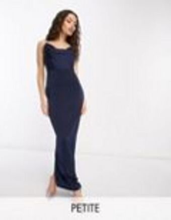 Asos Naanaa petite cowl neck satin maxi dress in navy offer