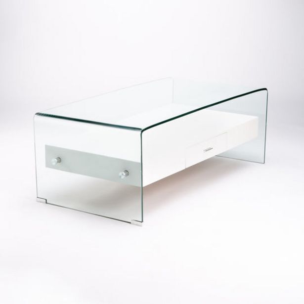Ivy 120x60cm 12mm tempered glass coffee table with drawer offer at Decofurn