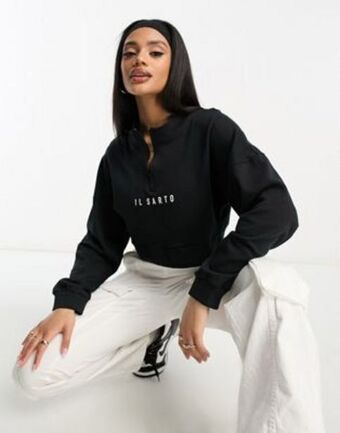 Il sarto cropped half zip sweatshirt co-ord in black