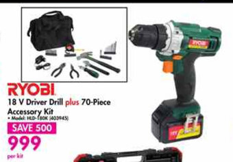 Makro Ryobi - 18V Driver Drill Plus 70-piece Accessory Kit offer