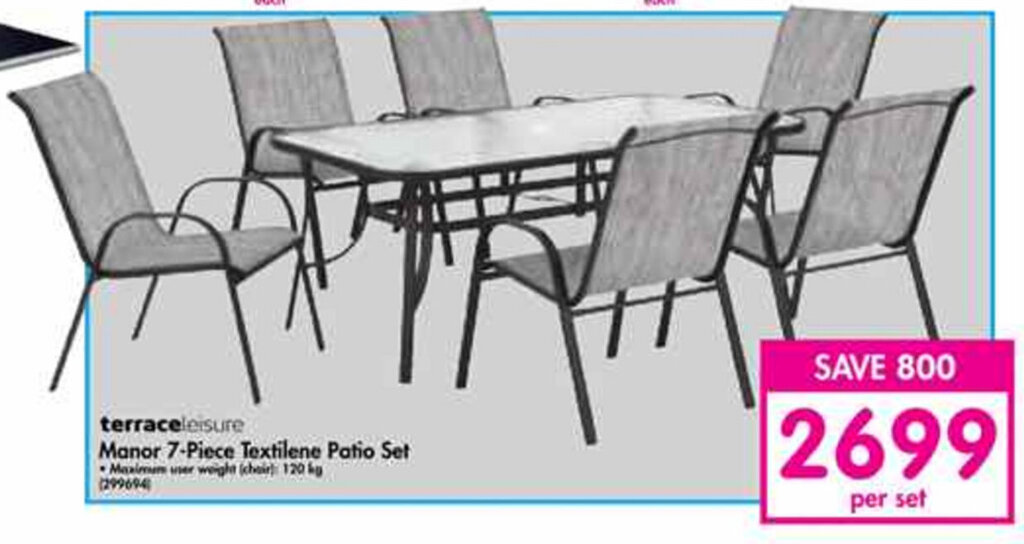 Terrace Leisure Manor 7 Piece Textilene Patio Set offer at Makro