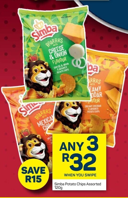 Simba Potato Chips Assorted 120g offer at Pick n Pay