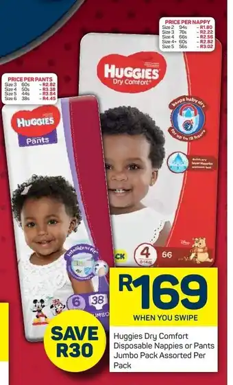 Pick n Pay Huggies Dry Comfort Disposable Nappies or Pants Jumbo Pack Assorted Pack offer