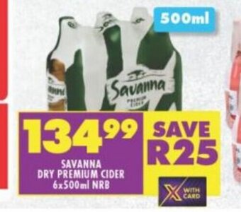 Shoprite Savanna Dry Premium Cider 6x500ml NRB offer