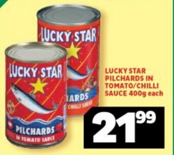 Usave Lucky Star Pilchards in Tomato/Chilli Sauce 400g each offer