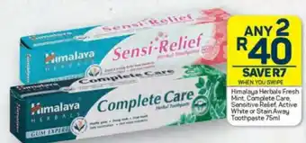 Pick n Pay Himalaya Herbals Fresh Mint, Complete Care, Sensitive Relief, Active White or Stain Away Toothpaste 75ml offer