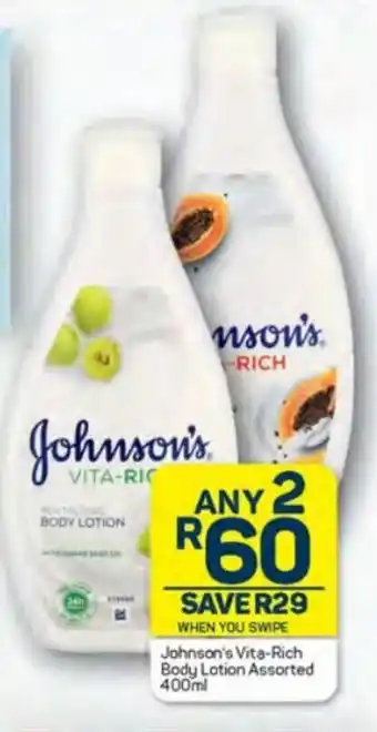Pick n Pay Johnson's Vita-Rich Body Lotion Assorted 400ml offer