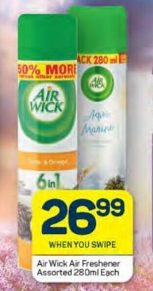 Pick n Pay Air Wick Air Freshener Assorted 280ml each offer