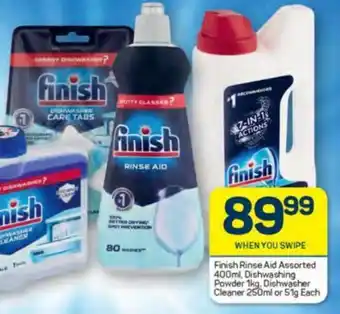 Pick n Pay Finish Rinse Aid Assorted 400ml, Dishwashing Powder 1kg, Dishwasher Cleaner 250ml or 51g each offer