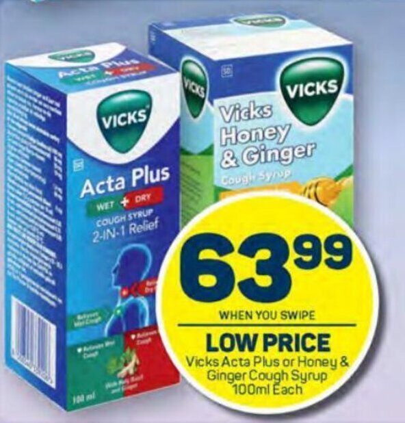 Vicks Acta Plus or Honey & Ginger Cough Syrup 100ml each offer at Pick