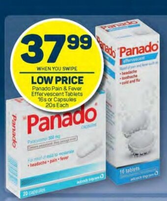 Pick n Pay Panado Pain & Fever Effervescent Tablets 16s or Capsules 20s each offer