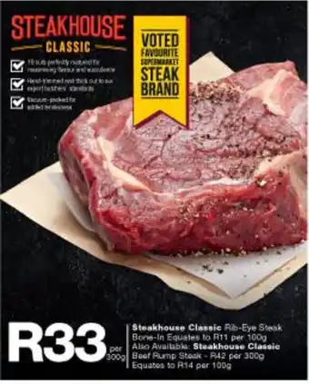 Checkers Steakhouse Classic Rib-Eye Steak Bone-in per 300g offer
