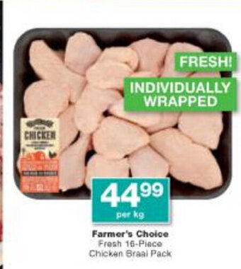 Checkers Farmer's Choice Fresh 16-Piece Chicken Braai Pack per kg offer