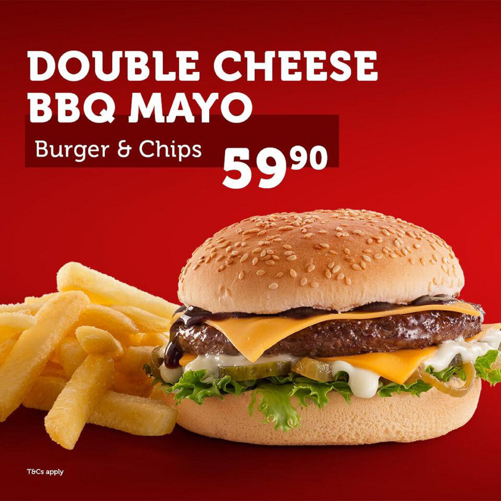 Double Cheese BBQ Mayo Burger & Chips offer at Wimpy