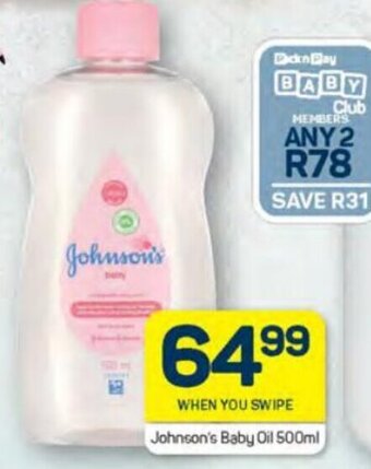 Pick n Pay Johnson's Baby Oil 500ml offer