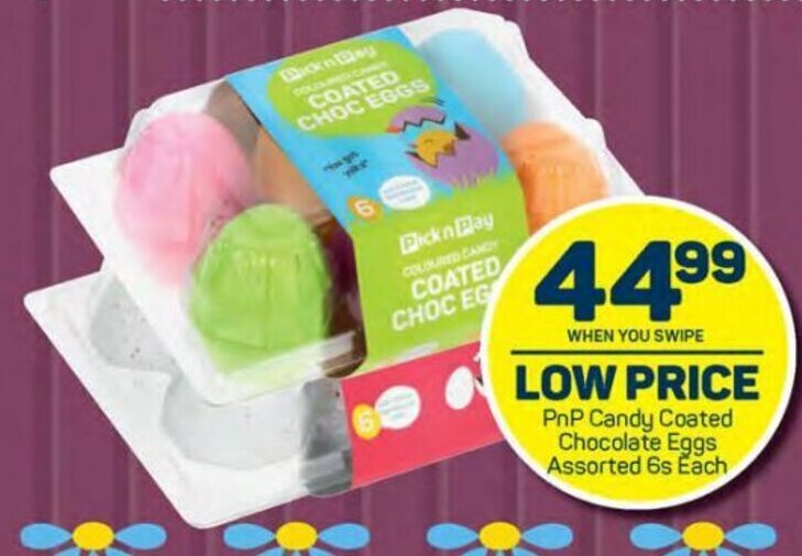 PnP Candy Coated Chocolate eggs assorted 6s each offer at Pick n Pay