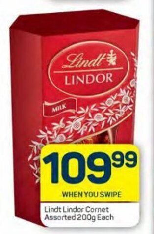 Pick n Pay Lindt Lindor Cornet Assorted 200g each offer