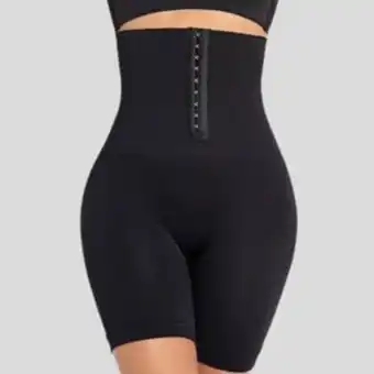 Truvon high waist elastic tummy control waist slimming body shaper shorts black