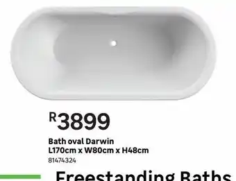 Leroy Merlin Bath oval darwin l170cm x w80cm x h48cm offer
