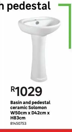 Leroy Merlin Basin and pedestal ceramic solomon w50cm x d42cm x h83cn offer
