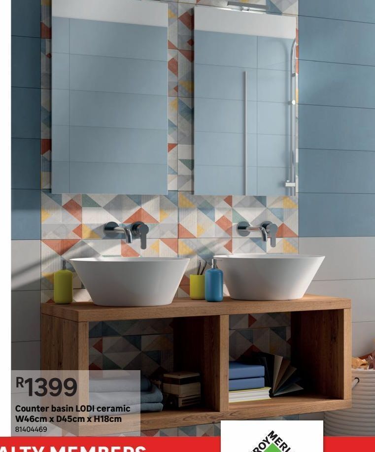 Counter basin lodi ceramic w46cm x d45cm x h18cm offer at Leroy Merlin