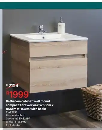 Leroy Merlin Bathroom cabinet wall mount compact 1 drawer oak w60cm x d46cm x h47cm with basin offer