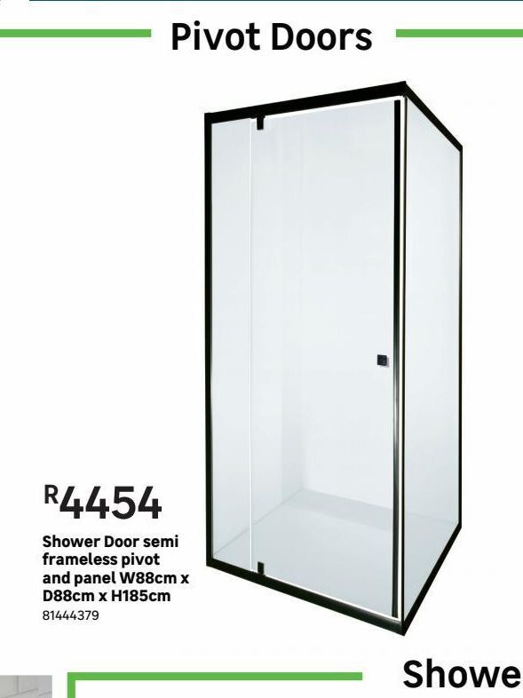Shower door semi frameless pivot and panel w88cm x d88cm x h185cm offer