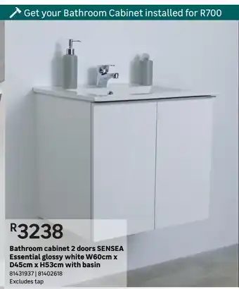 Leroy Merlin Bathroom cabinet 2 doors sensea essential glossy white w60cm x d45cm x h53cm with basin offer