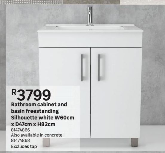 Bathroom and basin freestanding silhouette white w60cm x d47cm