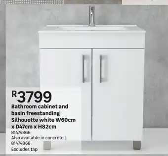Bathroom cabinet and basin freestanding silhouette white w60cm x d47cm x h82cm