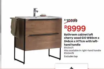 Leroy Merlin Bathroom cabinet loft cherry wood gio w60cm x d46cm x h77cm with left-hand handle offer