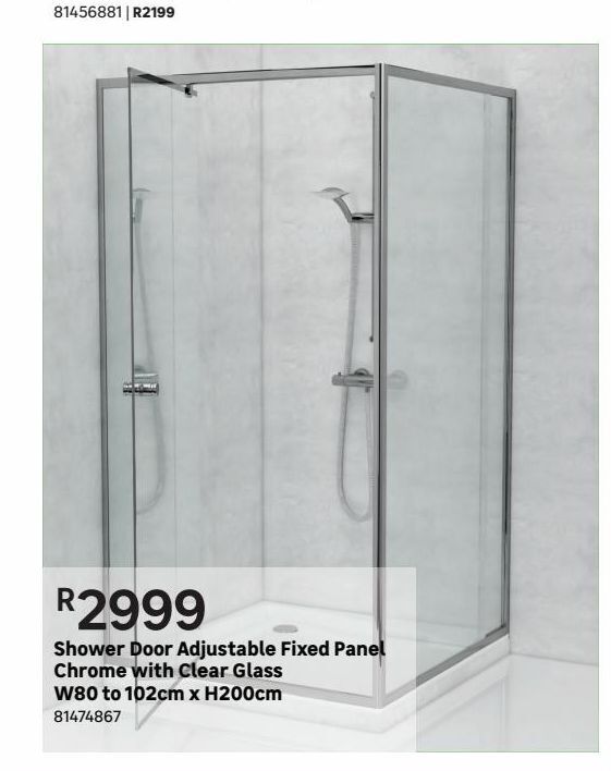 Shower door adjustable fixed panel chrome with clear glass w80 to 120cm