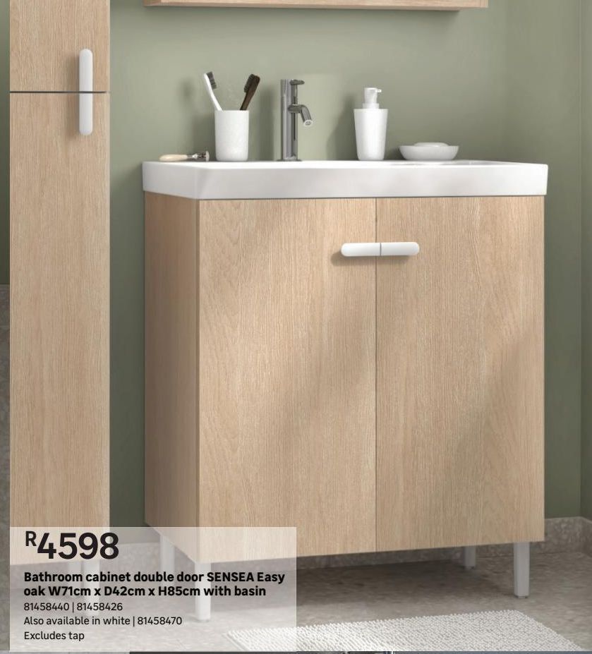 Bathroom double door sensea easy oak w71cm x d42cm x h85cm woth