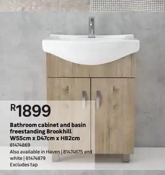 Leroy Merlin Bathroom cabinet and basin freestanding brookhill w55cm x d47cm x h82cm offer