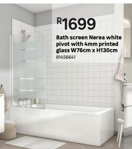 Bath screen nerea white pivot with 4mm printed glass w76cm x h130cm ...